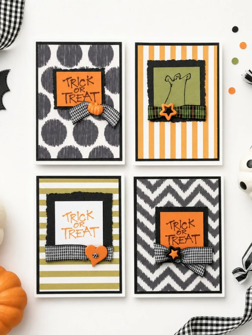 Halloween Note Cards Set of Four • Trick or Treat • Handmade